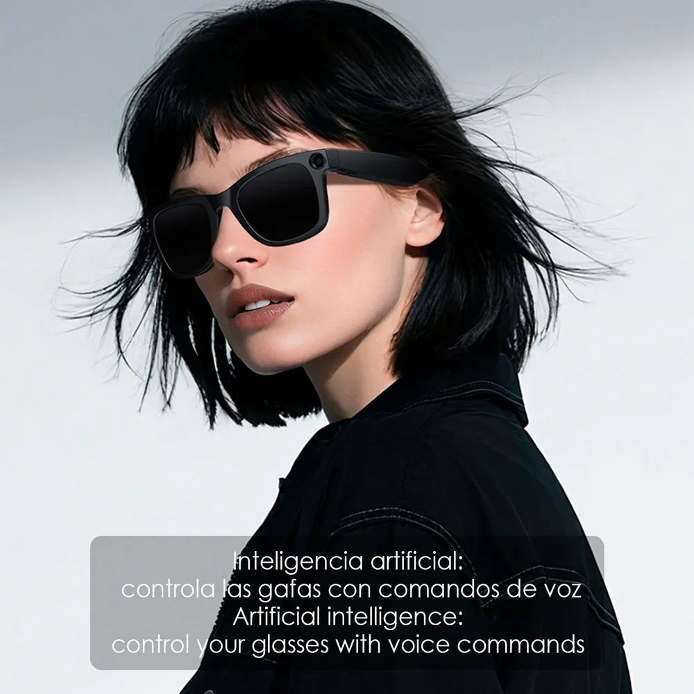 Gafas Inteligentes E2 con Lentes Graduadas GRATIS - con Cámara HD 8 MP, Vídeo Full HD 1080p, Inteligencia Artificial y Traductor en Tiempo Real