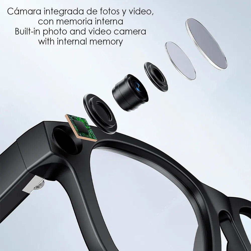 Gafas Inteligentes E2 con Lentes Graduadas GRATIS - con Cámara HD 8 MP, Vídeo Full HD 1080p, Inteligencia Artificial y Traductor en Tiempo Real