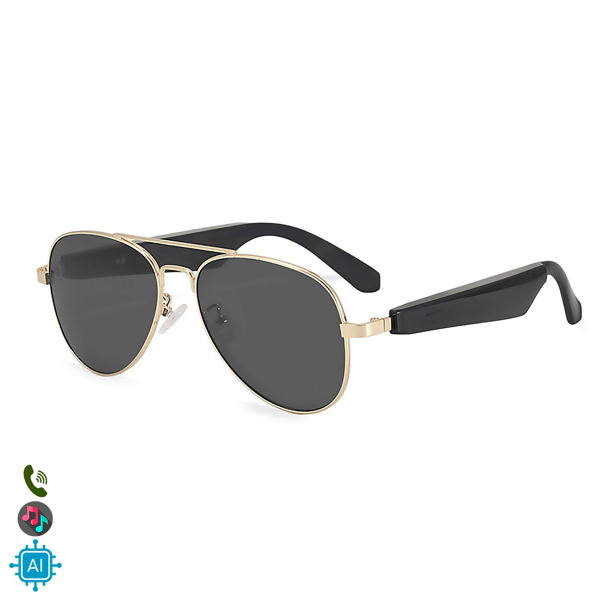 Gafas inteligentes A01-3111S con Lentes Graduadas GRATIS -  control de llamada bluetooth, asistente de voz, traducción AI. Tamaño M. Color:Negro/Oro
