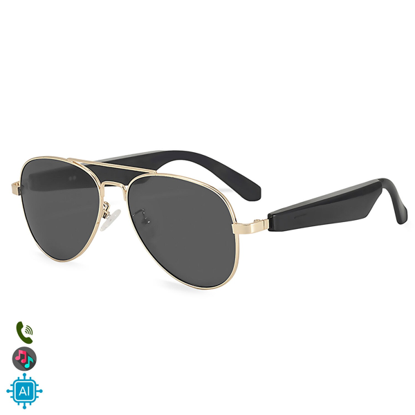 Gafas inteligentes A01-3112S con Lentes Graduadas GRATIS -  control de llamada bluetooth, asistente de voz, traducción AI. Tamaño S. Color:Negro/Oro
